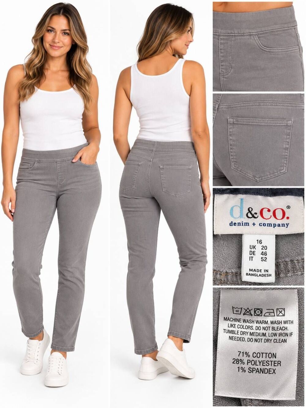 D&Co Size 16 Gray Pull On Stretch Skinny Jegging Pants